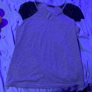 Gray and black lace T-shirt